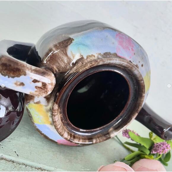 Vintage Lusterware Brown Drip Pottery Teapot for One Marked H32-39 Japan - Picture 5 of 6